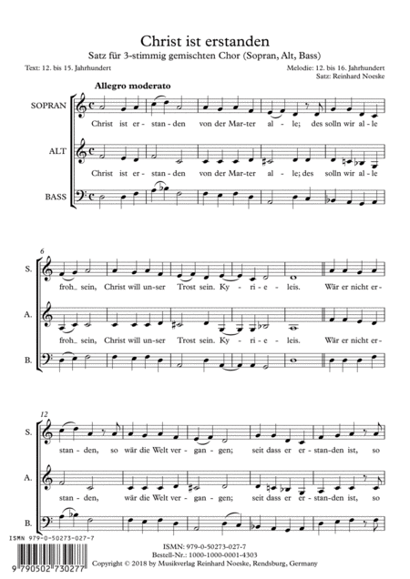 Free Sheet Music Christ Ist Erstanden