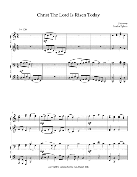 Christ The Lord Is Risen Today 1 Piano 4 Hand Duet Sheet Music