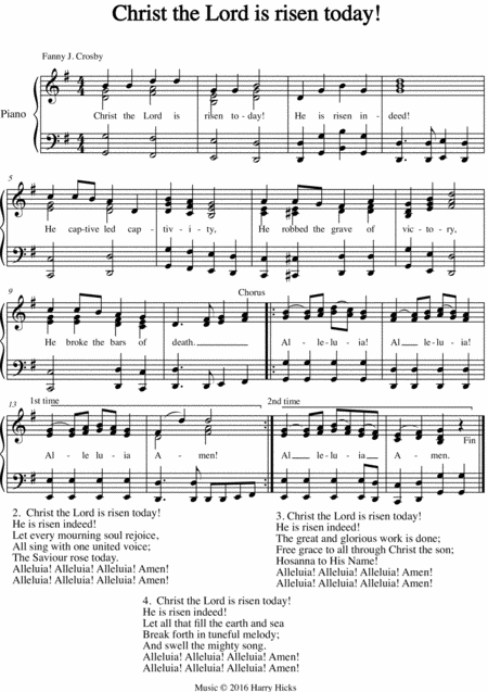 Free Sheet Music Christ The Lord Is Risen Today A New Tune To A Wonderful Fanny Crosby Hymn