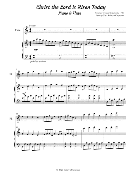 Free Sheet Music Christ The Lord Is Risen Today Advanced Piano Flute