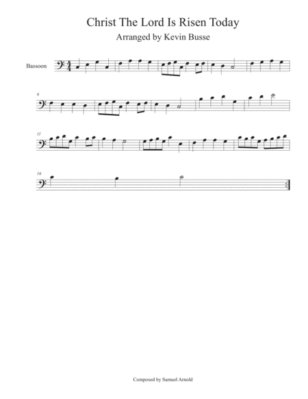 Free Sheet Music Christ The Lord Is Risen Today Easy Key Of C Bassoon