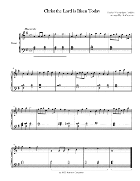 Free Sheet Music Christ The Lord Is Risen Today Easy Piano
