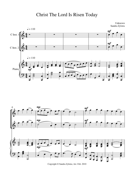 Free Sheet Music Christ The Lord Is Risen Today Treble C Instrument Duet