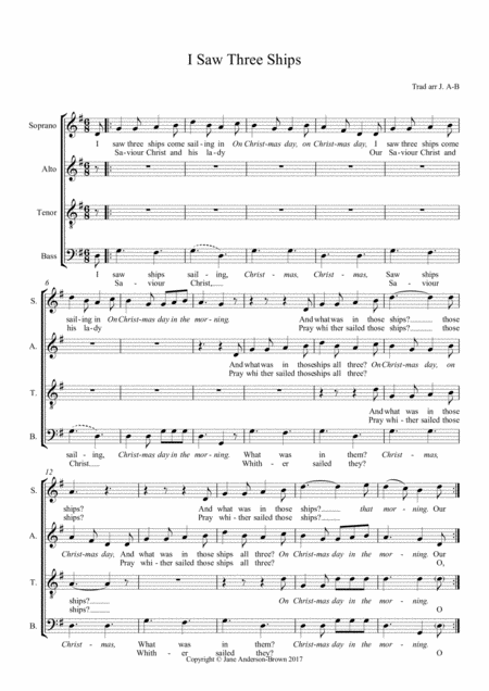 Christmas Carol I Saw Three Ships Satb Unaccompanied Sheet Music