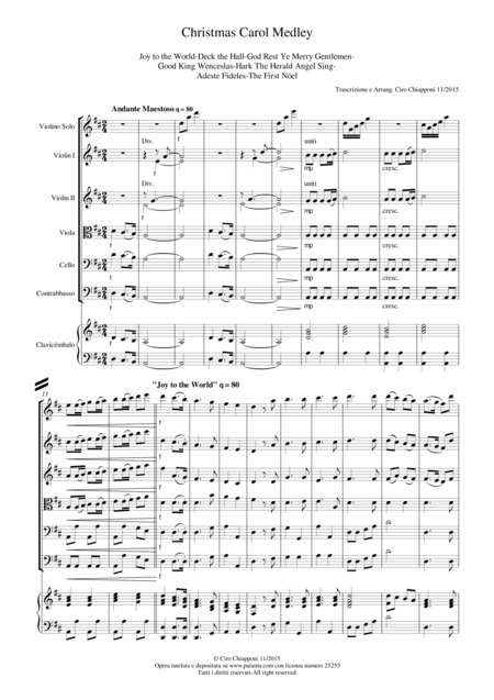 Christmas Carol Medley For Chamber Orchestra With Violin Solo Full Score And Parts Sheet Music