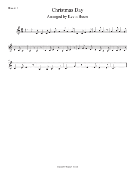 Free Sheet Music Christmas Day Easy Key Of C Horn In F