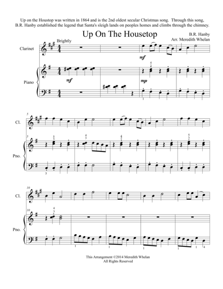 Christmas Duets For Clarinet Piano Up On The Housetop Sheet Music