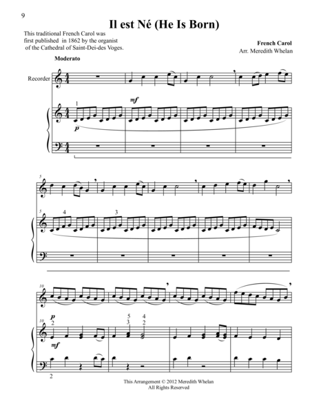 Free Sheet Music Christmas Duets For Recorder Piano Il Est Ne He Is Born