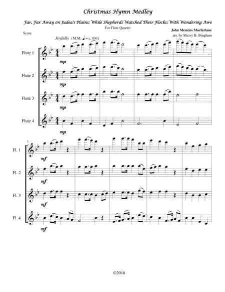 Christmas Hymn Medley For Flute Quartet Sheet Music