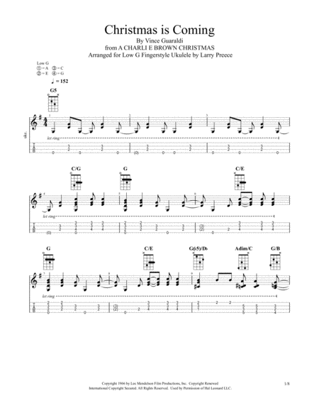 Free Sheet Music Christmas Is Coming From A Charlie Brown Christmas Fingerstyle Ukulele