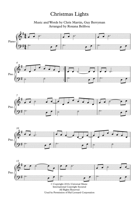 Christmas Lights By Coldplay Easy Piano Sheet Music