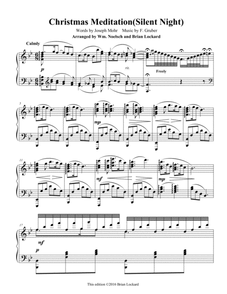 Christmas Meditation Silent Night Solo Piano Sheet Music