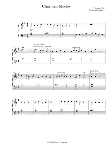 Christmas Medley Easy Piano G Major Sheet Music