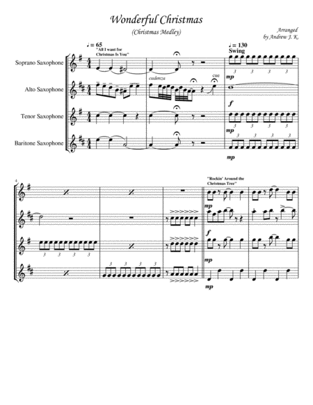 Free Sheet Music Christmas Medley For Saxophone Quartet