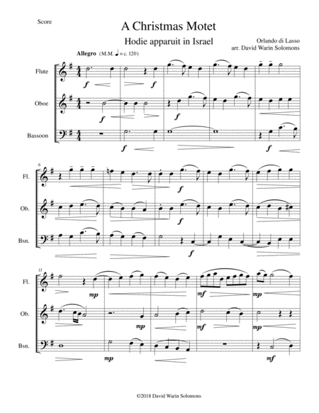 Free Sheet Music Christmas Motet Hodie Apparuit In Israel For Wind Trio