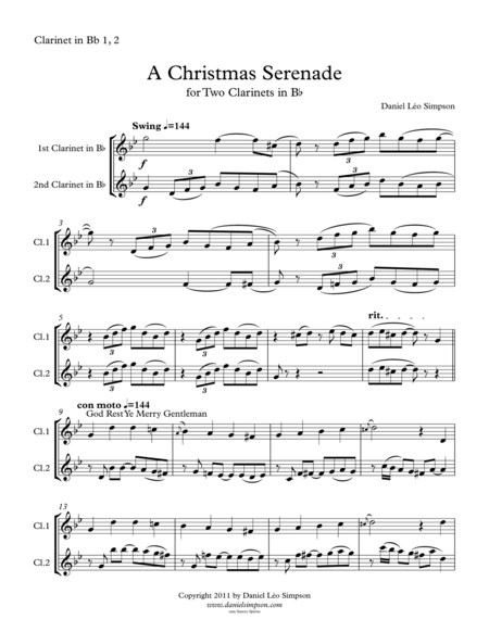 Christmas Serenade For Two Clarinets A Christmas Medley Of Songs Sheet Music