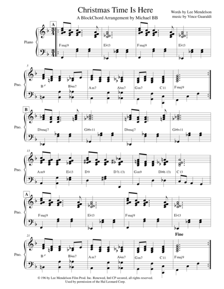 Christmas Time Is Here A Blockchord Arrangement By Michael Bb Sheet Music