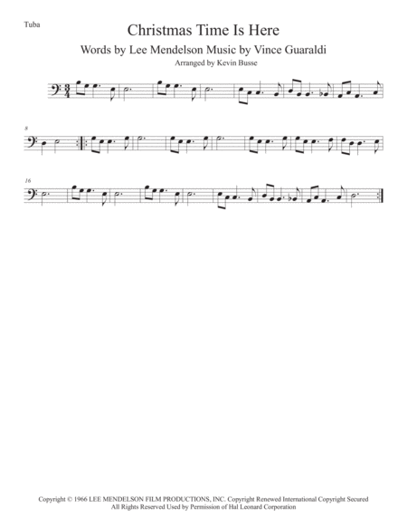 Christmas Time Is Here Easy Key Of C Tuba Sheet Music