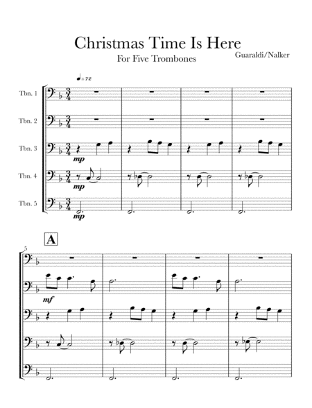 Free Sheet Music Christmas Time Is Here For Trombone Quintet