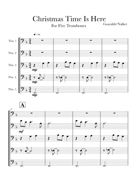 Christmas Time Is Here For Trombone Quintet Sheet Music