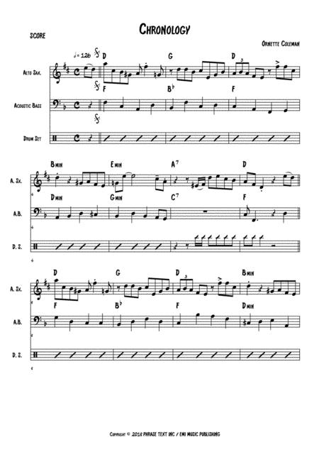 Chronology Score Alto Sax Acoustic Bass Drums Sheet Music