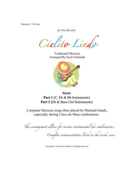 Free Sheet Music Cielito Lindo For Flexible Duo C Eb Bb Bass Clef Instruments