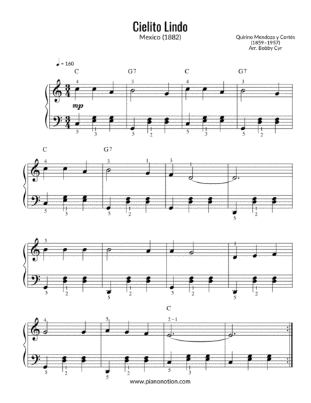 Cielito Lindo Quirino Mendoza Y Corts Piano Solo Sheet Music