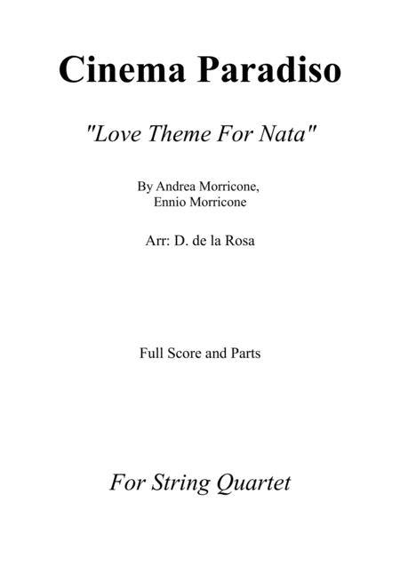 Cinema Paradiso Love Theme For Nata E Morricone For String Quartet Full Score And Parts Sheet Music