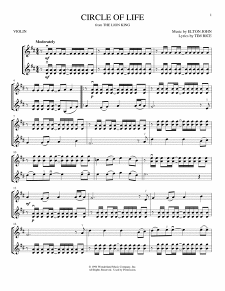 Circle Of Life From The Lion King Sheet Music