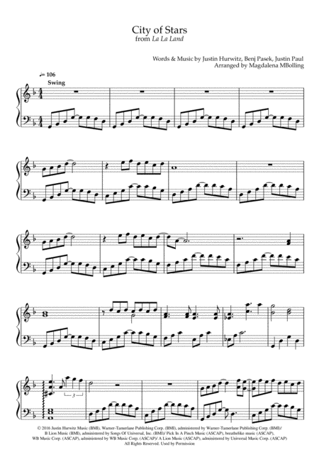 City Of Stars Piano Solo Sheet Music