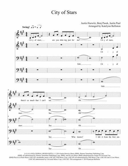 Free Sheet Music City Of Stars Sattb A Cappella