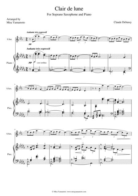 Free Sheet Music Clair De Lune Debussy For Soprano Saxophone And Piano