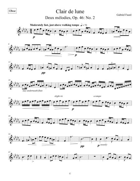 Free Sheet Music Clair De Lune Gabriel Faur Oboe Part For Woodwind Quintet