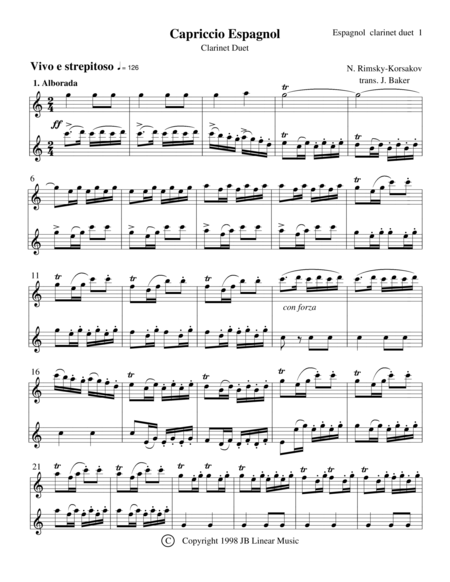 Clarinet Duet Capriccio Espagnol By Rimsky Korsakov Sheet Music