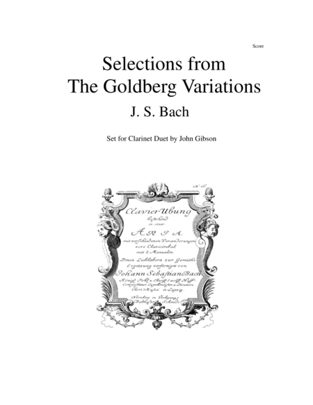 Clarinet Duet Selections From Bachs Goldberg Variations Sheet Music