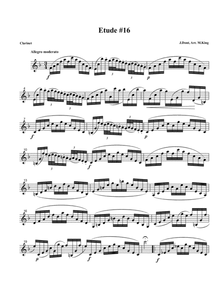 Clarinet Etude 16 Arr Marten King Sheet Music