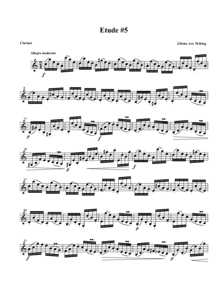 Free Sheet Music Clarinet Etude 5 Arr Marten King