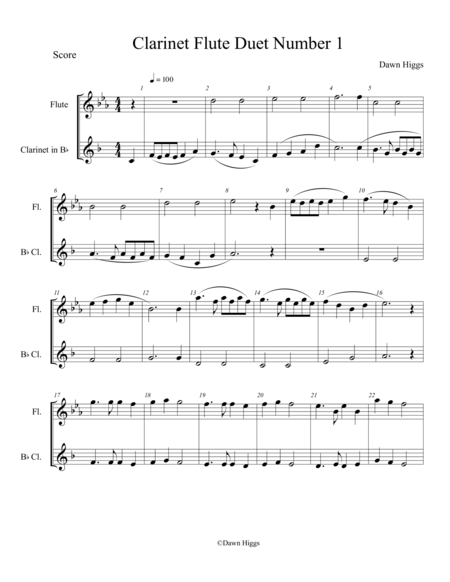 Free Sheet Music Clarinet Flute Duet Number 1