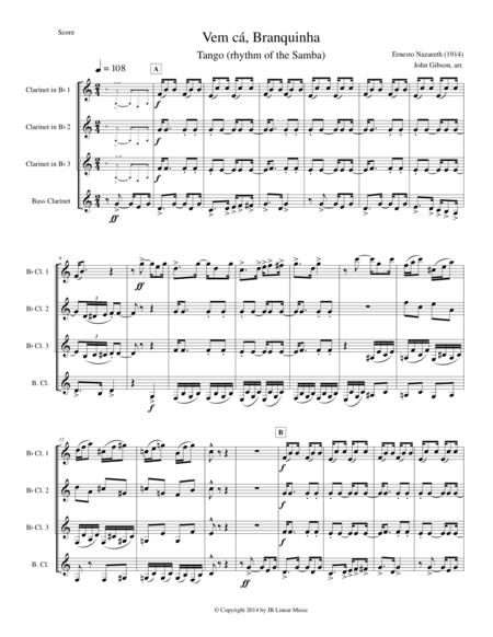 Free Sheet Music Clarinet Quartet Tango By Ernesto Nazareth