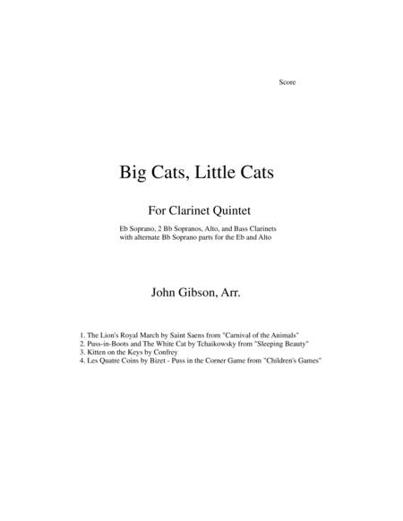 Free Sheet Music Clarinet Quintet Big Cats Little Cats