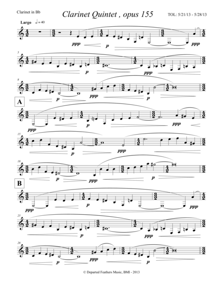 Clarinet Quintet Opus 155 2013 Clarinet Part Sheet Music