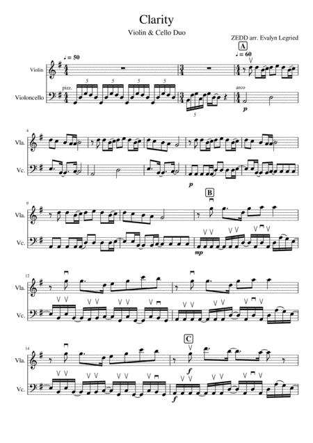 Free Sheet Music Clarity Violin And Cello Duo