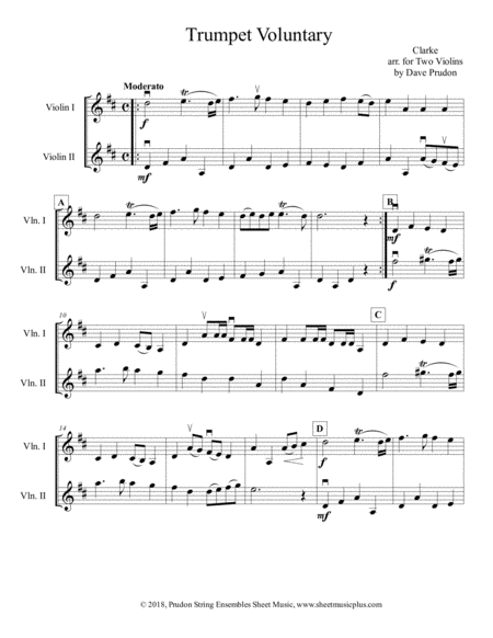 Clarke Trumpet Voluntary For Two Violins Sheet Music