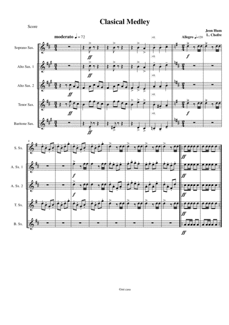 Clasical Medley Quinteto De Saxofones Sheet Music