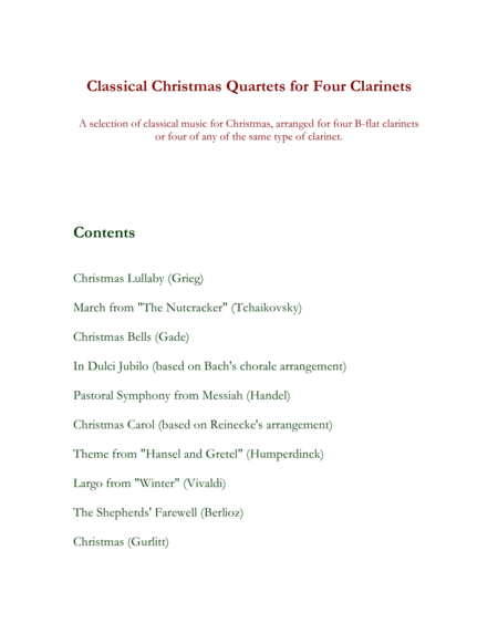 Classical Christmas Quartets 4 Clarinets Sheet Music