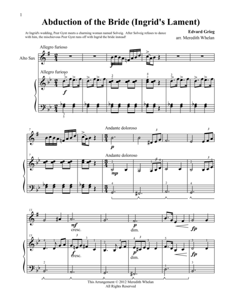 Classical Duets For Alto Saxophone Piano Ingrids Lament Abduction Of The Bride Sheet Music