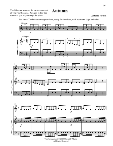 Free Sheet Music Classical Duets For Recorder Piano Autumn From Vivaldis Four Seasons