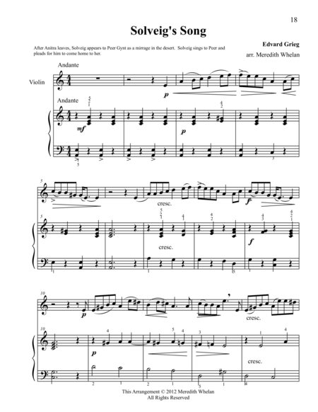 Classical Duets For Violin Piano Solveigs Song Sheet Music