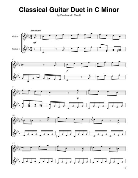 Classical Guitar Duet In C Minor Sheet Music