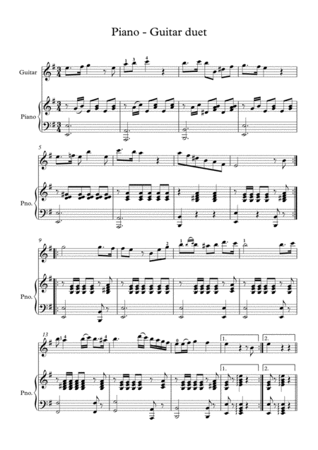 Classical Guitar Piano Duet Sheet Music